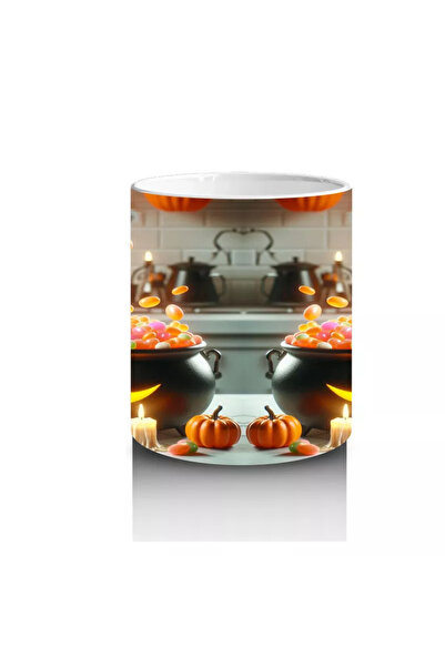 Wisdom Rain Fun Halloween Printed Mug with Scared Cat Figure and Witch Costume