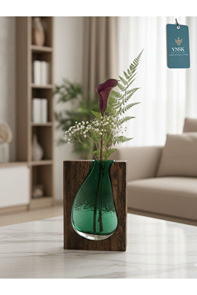 YNSK Luxury | GREENWOOD |Ahşap Cam Decor Masaüstü Cam Vazo - Büyük Boy 29,5 Cm