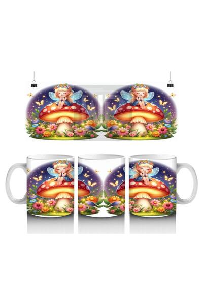 Wisdom Rain Fairy Girl Sitting on a Mushroom Patterned Mug Cup That Makes Children Love Milk