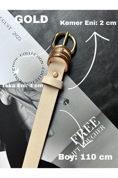 LİA KEMER Merge Multi-Ring Pattern Women's Gold Buckle Belt Coat Belt Dress Belt Trouser Belt