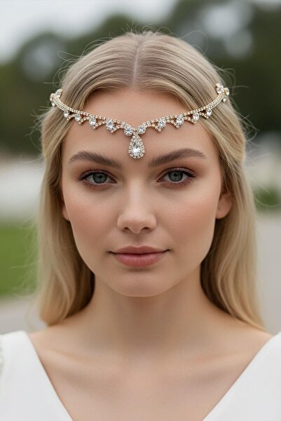 TAKIŞTIR Altın Renk Taş Detaylı Alınlık/Kına Aksesuarı