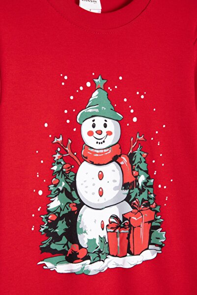 Cansın Mini Red Christmas Themed Long Sleeve Children's Pajama Set 23397