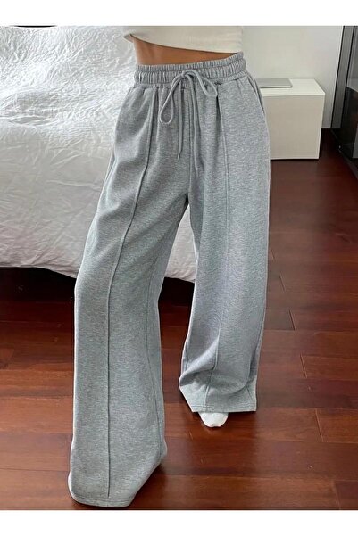 LACKH Sweatpants with Wide Legs Gray Comfortable Sweat-Repellent Fabric