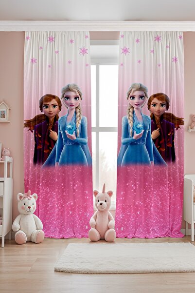 EVPANYA Розова завеса с мотиви на Елза и Ана за детска стая (цена за един панел)