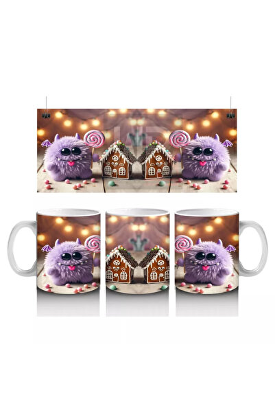 Wisdom Rain كوب مطبوع عليه شبح لطيف وبيت البسكويت للهالوين مع قبعة ساحرة