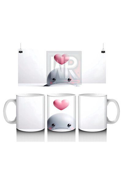 Wisdom Rain الفيل الأبيض الحلو يحمل بالونًا على شكل قلب - كوب قهوة مطبوع