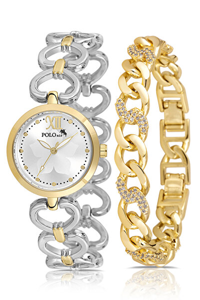 Polo Air Heart Women's Wristwatch Zircon Stone Ring Bracelet Combination Gold Silver Color Pl-1558B3