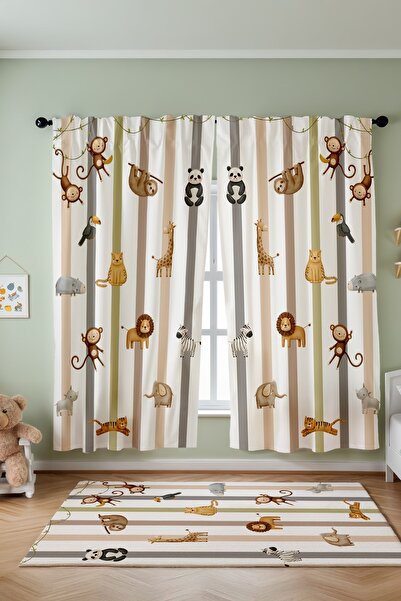 EVPANYA ستارة خلفية لغرفة الأطفال بنمط الخطوط والحيوانات (سعر للجناح الواحد)
