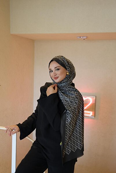 Şalland F Pattern Wool Cashmere Shawl Smoked Black