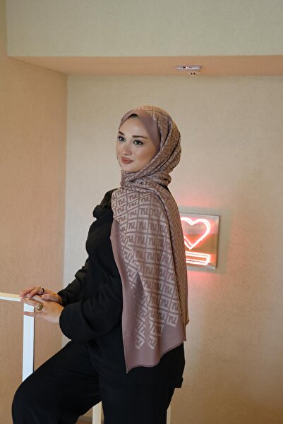 Şalland F Pattern Wool Cashmere Shawl Pink Mink