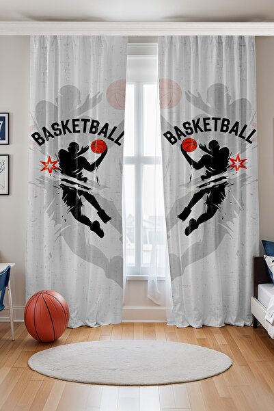 EVPANYA Gray Basketball Star Patterned Children's Baby Room Background Curtain (Single Panel Pricing)