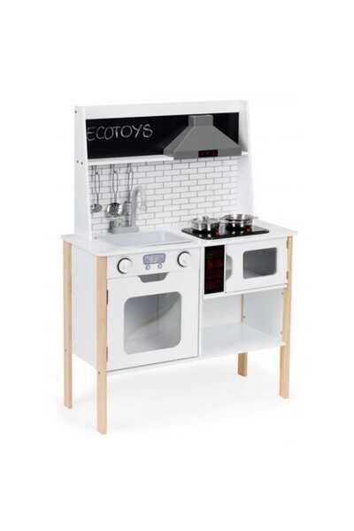 Ecotoys kids kitchen, wood, accessories, sounds and lights, white KID975389