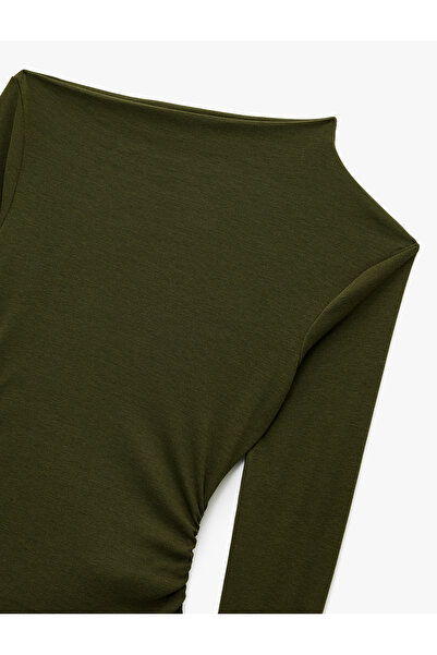 Koton slim fit drapat Tricou cu mânecă lungă cu guler asimetric