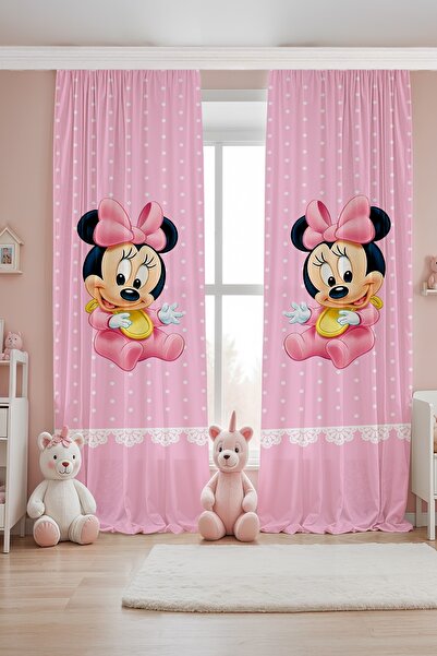 EVPANYA Cortina de fundal pentru camera bebelușului cu model Minnie cu buline roz (preț pentru o singură aripă)