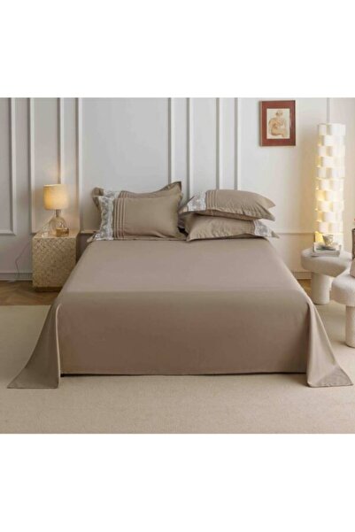 MHR 6-piece double bed linen set Elegant Deluxe with heart pleat embroidery, Brown, 230x250 cm