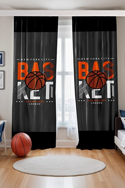 EVPANYA ستارة خلفية لغرفة الأطفال بنمط دوري كرة السلة باللون الرمادي (سعر للجناح الواحد)