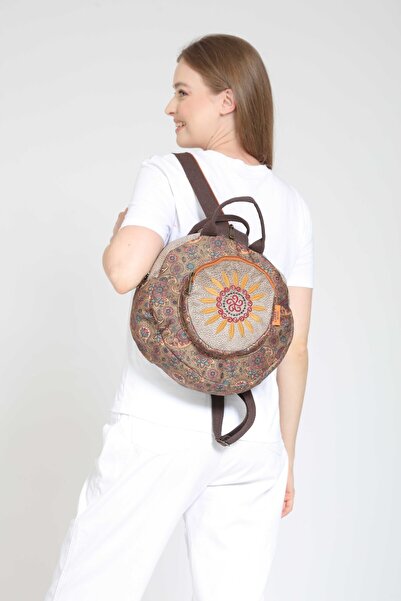 street&bagdnz Fargin Ethnic Authentic Bohemian Round Embroidered Backpack Daily Travel Backpack