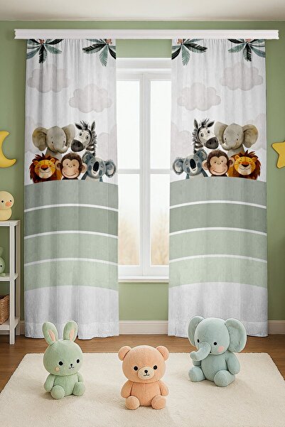 EVPANYA Green Rainbow and Cute Animals Patterned Children's Baby Room Backgro...