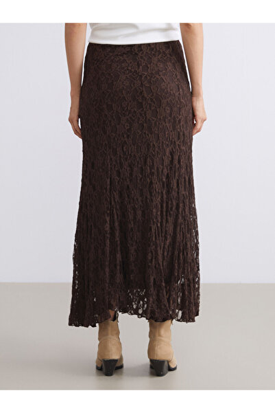LC Waikiki Vision Brown Lace-Like Knit Crochet Skirt with Elastic Waist