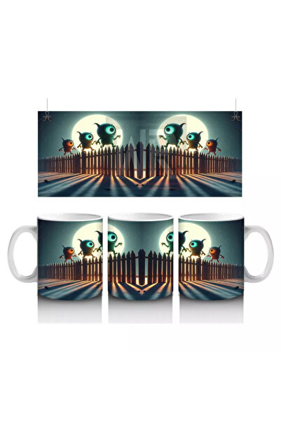 Wisdom Rain Full Moon and Skull Row Road Themed Gothic Halloween Printed Mug