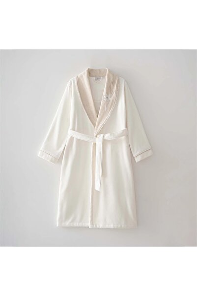 Ecocotton Mihra Women's Bathrobe 100% Organic Cotton Hand Embroidered Cream