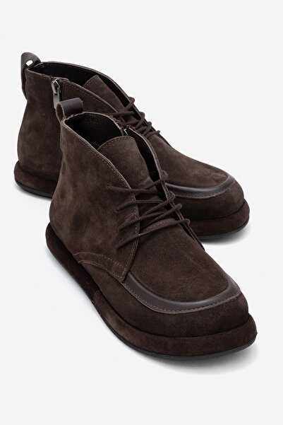 LuviShoes Γυναικεία μποτάκια MARTAS καφέ σουέντ από γνήσιο δέρμα με κορδόνια με φερμουάρ