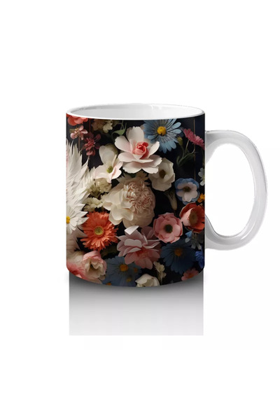 Wisdom Rain Fluffy White Cat Sitting in the Flower Garden Mug
