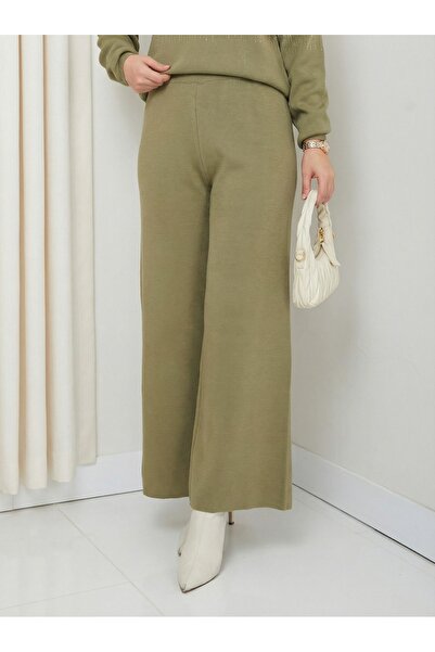 FATELLA Pantaloni de damă verzi din tricot cu picior larg - Textură moale, cr...