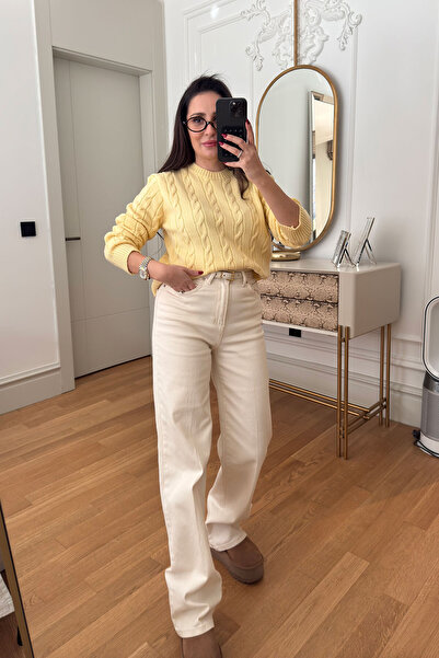 MAGARDE Hair Braid Detailed Design Sweater - Yellow