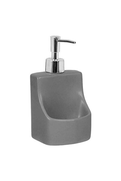 AVA Ceramic Dish Detergent Dispenser with Sponge Holder, 350ml, Gray, 9x8.5x11.5 cm