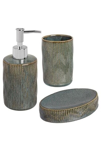 AVA Set of 3 bathroom accessories, AVA, Ceramic, Green/Silver