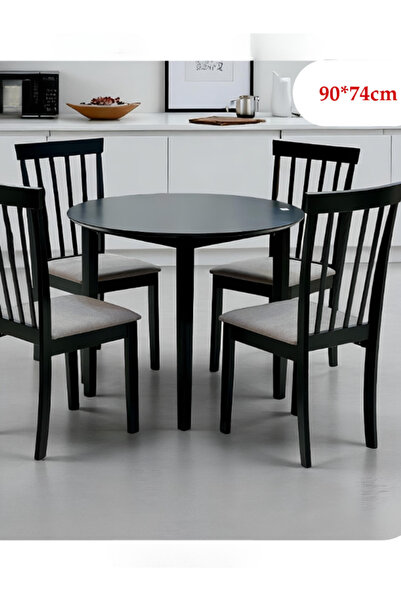 BEC39 Small round dining table set with 4 chairs - durable Malaysian wood