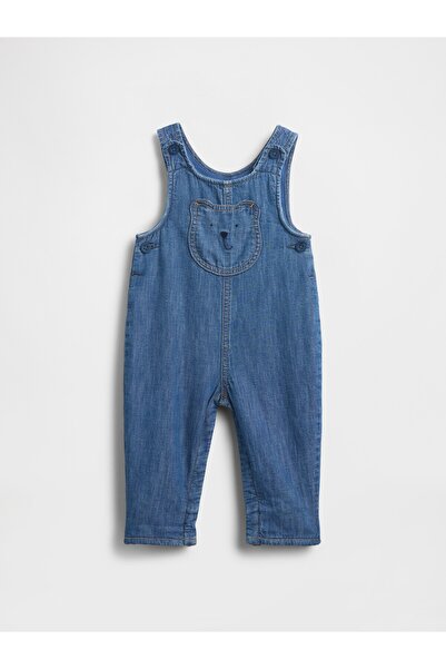 GAP Bebek Mavi Cozy-Lined Denim Ayı Cepli Tulum