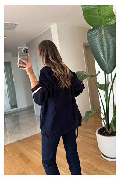 My Blog Navy Blue - Burgundy Colored Pocket Cardigan - 241143