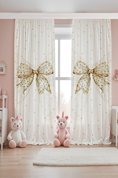 EVPANYA Simli Fiyonk Desenli Çocuk Bebek Odası Fon Perde (Tek Kanat Fiyatlandırma)