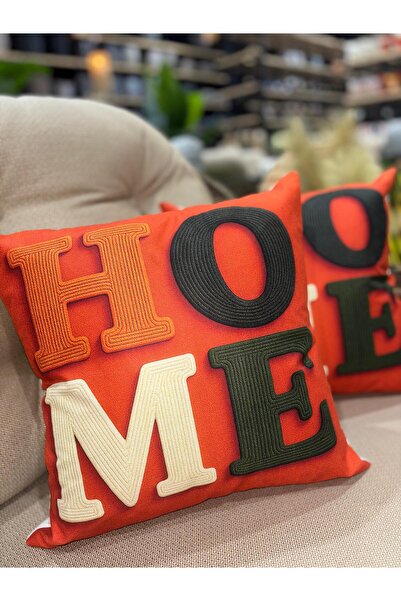 Ekodoğa 3D Dijital Baskı 2'Li Turuncu Home Yazılı Kırlent Kılıfı