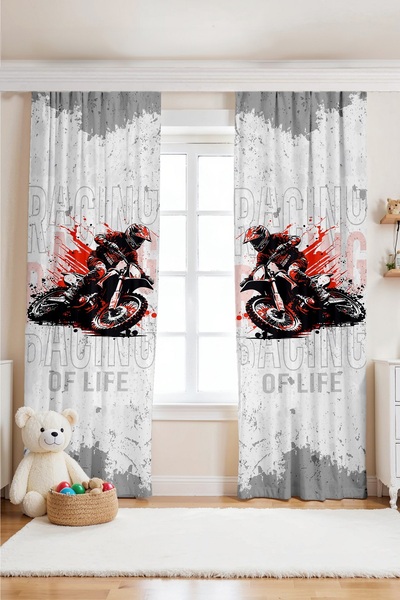 EVPANYA ستارة خلفية لغرفة الأطفال بنمط سباق السيارات باللون الأحمر (سعر للجناح الواحد)