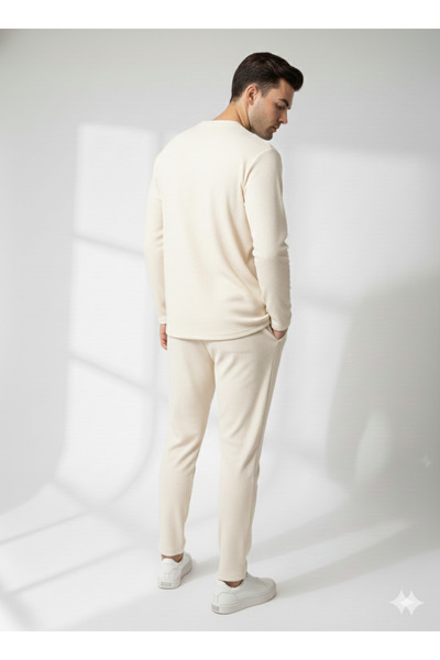 ribana Unisex Crew Neck Embossed Printed Inside Cotton Pocketed Top and Bottom Set