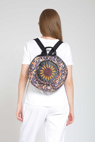 street&bagdnz Fargin Ethnic Authentic Bohemian Round Embroidered Backpack Daily Travel Backpack