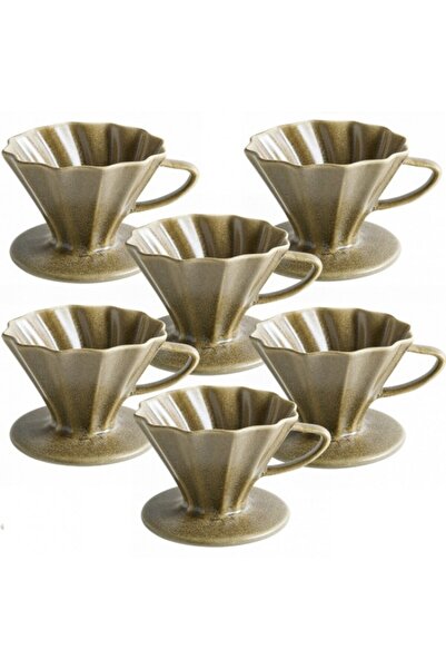 Bonna Set of 6 porcelain coffee cups with filter holder Raw Terra 11xh9cm, brown