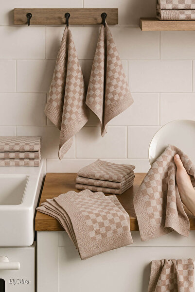 Elif Mira Square Patterned Kitchen Drying Cloth Set 10 Pieces 50X70 cm Casaline