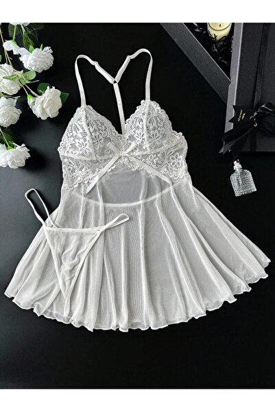 Rose Alexandra Kadın Dantel Detaylı Şık Tül Gecelik