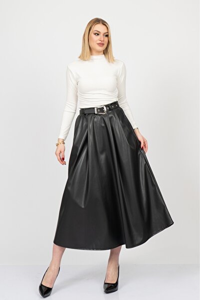 MissVina Leathercurve Belted Winter Skirt – 6827