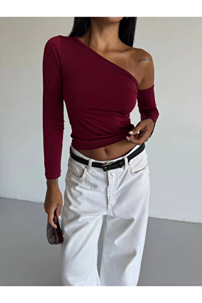 ZENGEZUR MALL Lvsqvr Shoulder Detailed Sleeved Blouse Burgundy F2336 (182902) (Size: S)