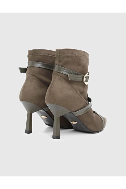 İLVİ Buynaka Genuine Suede Leather Khaki Women's Heeled Boots