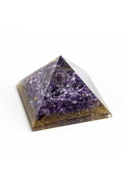 Ezera Piramidă Orgonică Nathifa cu Sferă de Ametist și Pudră de Cupru, 8 cm