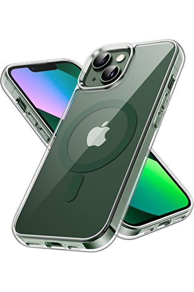 JETech جراب مغناطيسي لهاتف iPhone 13 مقاس 6.1 بوصة (شفاف/أخضر جبال الألب، متو...