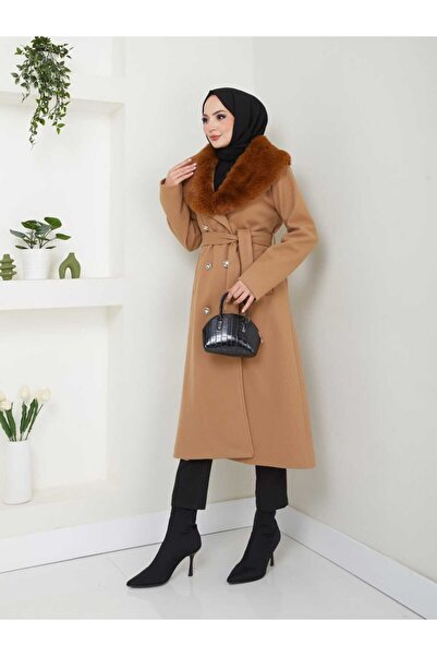 ELBİSHE KADIN OVAL YAKA KÜRKLÜ KAŞE KABAN