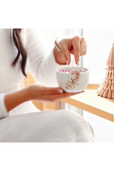 SİNEM YAMAN HOME YILBAŞI ŞEKER BASTONU SERAMİK KASE / YENİYIL TEMALI KASE