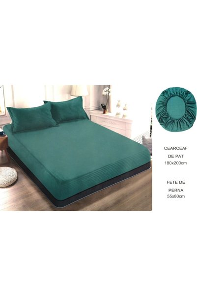 Unicorn Concept Set husa pat cu elastic si 2 fete de perna,180x200 cm, Verde Inchis